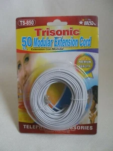 Telephone Extension Cord White Trisonic 50 Feet Modular TS-850 NIP - Picture 1 of 3