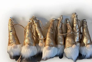 Gnome Christmas Tree Garland Ornament 2 Pieces Hanging Knitted Sequin Faux Fur - Picture 1 of 8