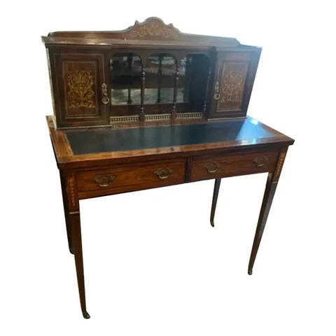 Antique English Rosewood Ladies Writing Desk Satinwood Inlay Cover