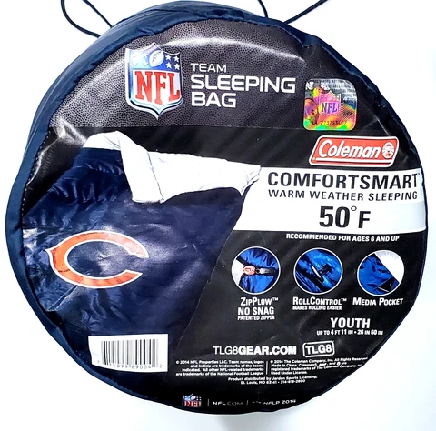 Coleman Chicago Bears NFL Team Sleeping Bag Comfortsmart Warm Weather 50 Degree Cover