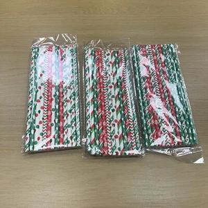 50 Christmas Paper Retro Vintage Party Drinking Straws Birthday Wedding - Picture 1 of 3