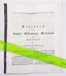 Statuten des Hagel Assekuranz Vereines im Isarkreise Königreich Bayern um 1850 - Bild 1 von 5