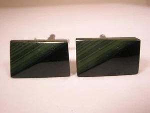 Genuine Malachite Green Stone Quality Vintage Cuff Links simple plain - Picture 1 of 7