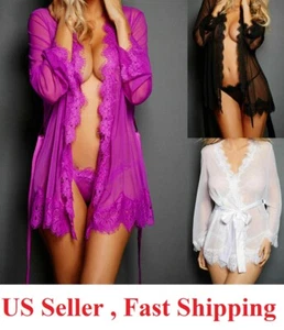 Sexy Lingerie Sleepwear Women Lace Robe Babydoll Nightwear G-string pajamas - Picture 1 of 14