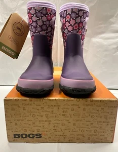 BOGS Grasp Flower Purple Pull On Insulated Rain Waterproof Winter Boots, Kids Sz - Picture 1 of 10