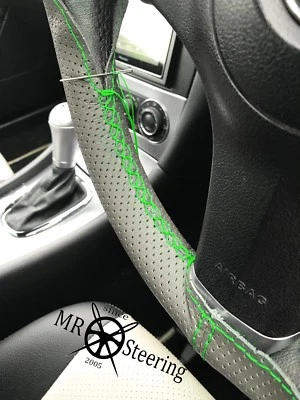 PARA VW CADDY 3 03+ GRIS CUERO PERFORADO CUBIERTA VOLANTE VERDE DOBLE ST Foto 1 de 4