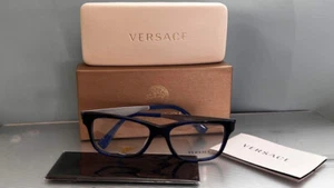 Versace Mod 3425-A 5237 rechteckig blaues Gestell Brille 450 $ neu im Karton #24 - Bild 1 von 7