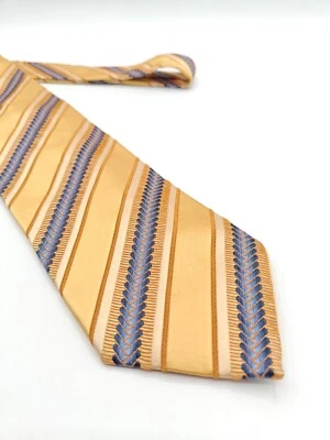 🇮🇹 Ermenegildo Zegna мужской золотой полоски шелковый галстук сделано в Италии 58 x 3,5  - Изображение 1 из 4