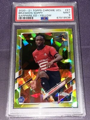 2020-21 Topps Chrome UCL Sapphire BRANDON SOPPY RC YELLOW REFRACTOR #/99 PSA 9 - Image 1 of 2