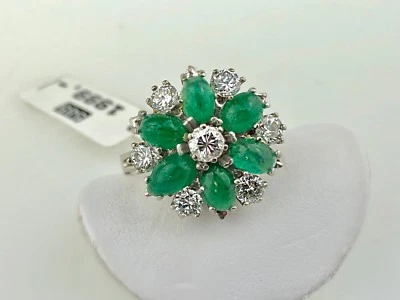 Ring 585/ 14 K Weißgold mit Smaragden und 0,7 Karat Diamanten - Bild 1 von 4