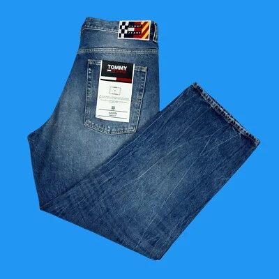 Tommy Hilfiger Mens Sz 36x30 Aiden Baggy Jeans Distressed Blue Whiskered Denim - Image 1 of 4
