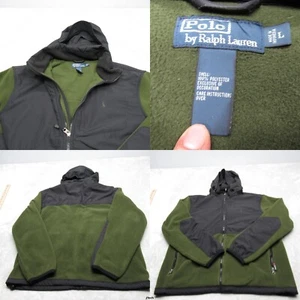 Polo Ralph Lauren Jacket Men Large Green Fleece Hybrid Heavy Hood Hike Vintage - Picture 1 of 19