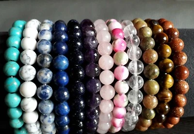 Armband Edelstein Amethyst Bergkristall Lapis Rosenquarz Tigerauge 8mm Perlen  - Bild 1 von 4