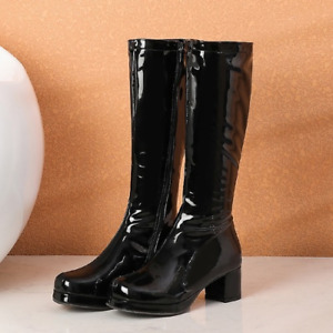 Women High Keen Patent Leather Waterproof Knee High Party Fetish Boot Shoes