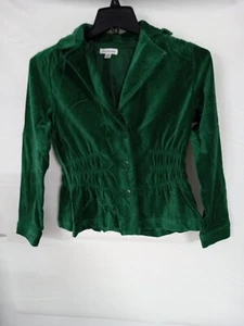 XS Joan Rivers smaragdgrüner Blusenpullover und Knöpfe leicht transparent  - Bild 1 von 10