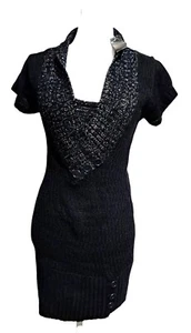 Rotes Lack Strick Pullover Kleid Gr. L schwarz silber Urlaub Party Büro Party - Bild 1 von 13