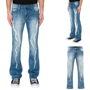 Victorious Men's Essential Bootcut Distressed Boot Cut Fit Denim Jeans DL1494 - Picture 1 of 7