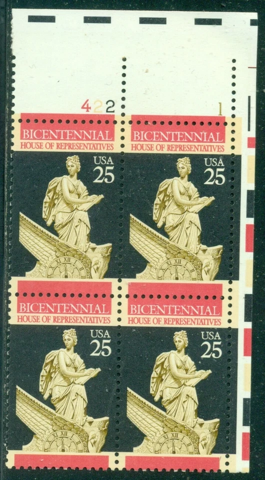SCOTT # 2412 PLATE BLOCK, HOUSE OF REPRESENTATIVES, MINT, OG, NH, GREAT PRICE! - Image 1 of 1