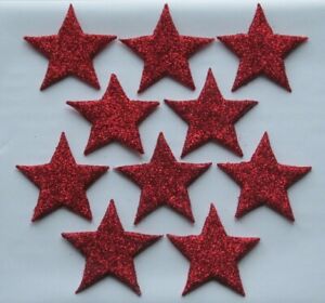 10 X EDIBLE RED GLITTER STARS. CAKE DECORATIONS. LARGE 4cm.