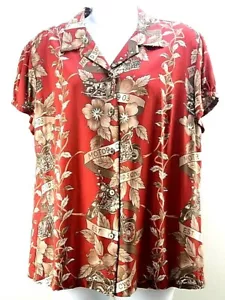 Harley Davidson Red Cap Sleeve Blouse Button Front Motorcycles Women's Large NWT - Picture 1 of 8