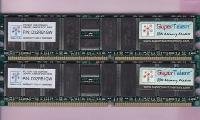 2GB 2x1GB PC3200R DDR-400 ECC REG SUPER*TALENT D32RB1GW MEMORY KIT DDR1 PC-3200R - Image 1 of 3