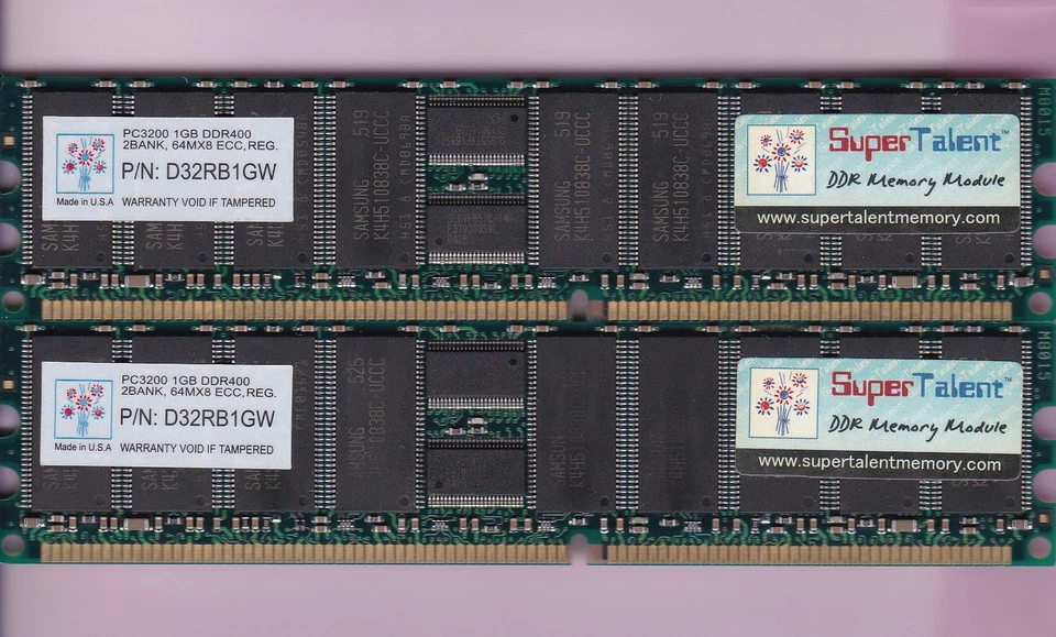 2GB 2x1GB PC3200R DDR-400 ECC REG SUPER*TALENT D32RB1GW MEMORY KIT DDR1 PC-3200R - Image 1 of 3
