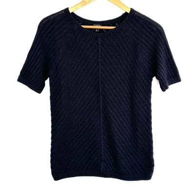 Talbots Sweater Women's Small Navy Blue Textured Short Sleeve Knit Top - Image 1 of 4