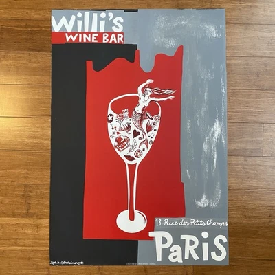 复古 1997 年 Willi's Wine Bar 原版海报 Sophie Herxheimer 39 英寸 x 27 — 第 1/4 张图片