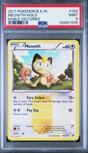 Pokemon Black & White Noble Victories Meowth Holo 102/101 Secret Rare PSA 9 - Picture 1 of 2
