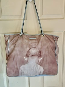 ANNE GEDDES~TRAGETASCHE~LIEBLING BABY KOPF FOTO AUF MATERIAL~BLAUER LEDERBESATZ~ - Bild 1 von 9