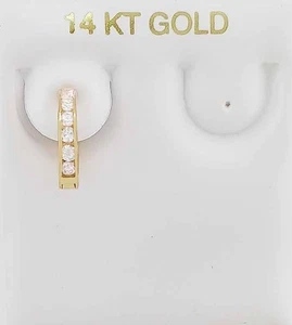 LAB CREATED WHITE SAPPHIRE Single HUGGIE EARRING 14K YELLOW GOLD - New With Tag - Picture 1 of 5