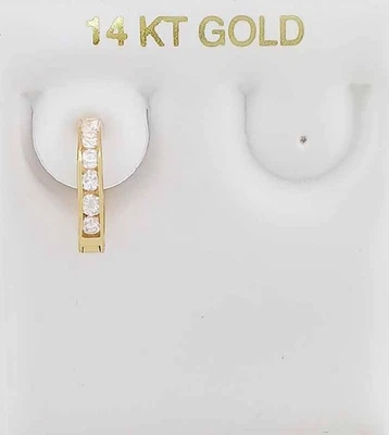 LAB CREATED WHITE SAPPHIRE Single HUGGIE EARRING 14K YELLOW GOLD - New With Tag - Image 1 of 4