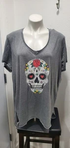 Womens Sugar Skull Day Of The Dead Dia De Muertos Short Sleeve T-Shirt 3X NWT - Picture 1 of 7