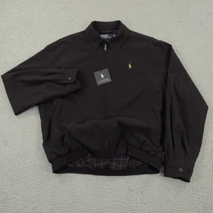 VTG Polo Ralph Lauren Jacket Men Small Black Microfiber Harrington Tan Pony Line - Picture 1 of 12