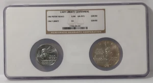 1986 LADY LIBERTY COIN SET 1986 PIEFORT FRANCE 100F 1986 P LIBERTY $1 NGC GEM BU - Picture 1 of 8