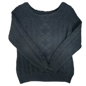 Lauren Ralph Lauren Cable Knit Scoop Neck Black Shimmer Sweater Womens Small - Picture 1 of 6