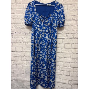 Prospect the Label Blue & White Daisy Short Puff Sleeve Maxi Dress SZ XL Zip Up - Picture 1 of 5