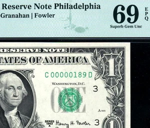 1963A $1 Philadelphia LOW Serial Number • 1901-C • PMG 69 EPQ • ((TOP POP 2/0)) - Picture 1 of 3