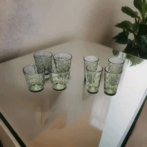 Vintage Retro MCM Pale Green Water and Juice Glasses leaf pattern set of 8 - Picture 1 of 9
