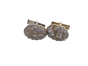 Vintage Tan Agate Stone & Gold Tone Cufflinks - Picture 1 of 4