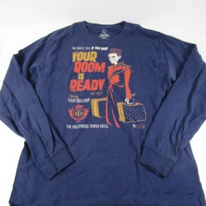 Disney Hollywood Tower Hotel Bellhop T-Shirt Blue Size Adult Medium Long Sleeve - Picture 1 of 5