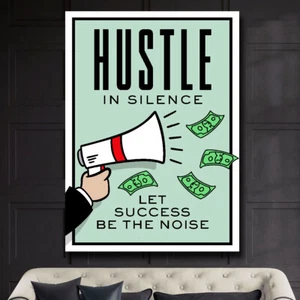 HUSTLE Monopoly Motivation Success Game Work Home Wall Decor POSTER CANVAS ed2 - Picture 1 of 5
