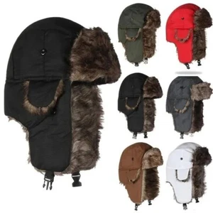 Winter Mens Ushanka Aviator Trapper Hat Russian Trooper Flap Faux Fur Cap, Warm - Picture 1 of 24