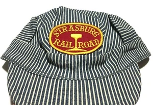 Vintage Eisenbahn Ingenieur Hut Hickory Streifen Denim Strasburg Railroad Größe 6 XS  - Bild 1 von 4
