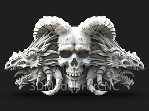 3D Modell STL Datei für CNC Oberfräse Laser & 3D Drucker Dragon Skull - Bild 1 von 1