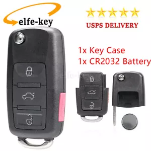 4 Button Flip Key Fob Case Shell Battery For VW Golf MK4 Beetle Jetta Passat GTI - Picture 1 of 10