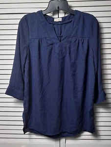 Maison Jules Damen blau 3/4-Ärmel Semi V-Kragenbluse Größe S EPOC - Bild 1 von 5