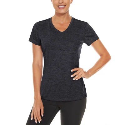 女士 V 领防紫外线 T 恤短袖速干衬衫运动 T 恤 — 第 1/4 张图片