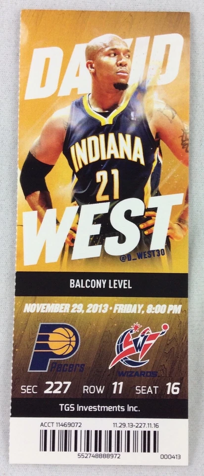 Boleto NBA 2013 29/11 Washington Wizards at Indiana Pacers-David West Foto 1 de 1