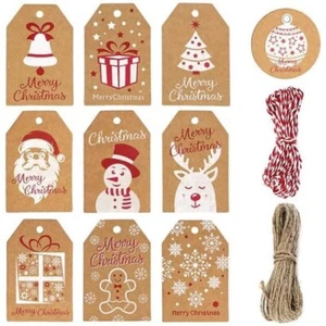 Paquet de 100 étiquettes de Noël + ficelle et étiquettes en papier kraft Décor - Imagen 1 de 5